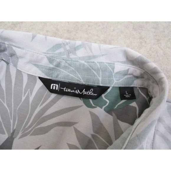 Travis Mathew Mens Gray Green Tropical Leaf Golf Polo Shirt 1MW520 Size L - Picture 3 of 8